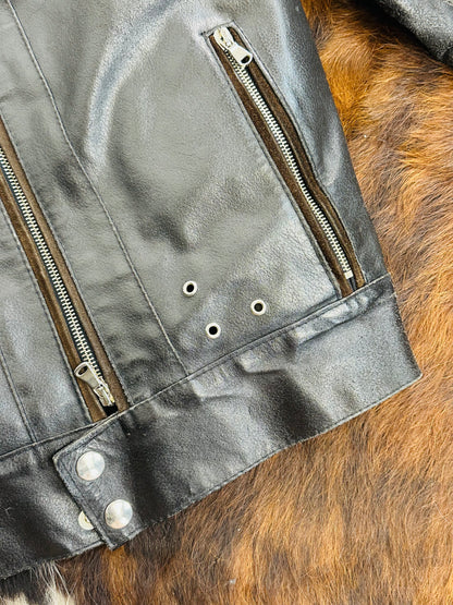 Giacca in Pelle Nera Vintage Stile Biker