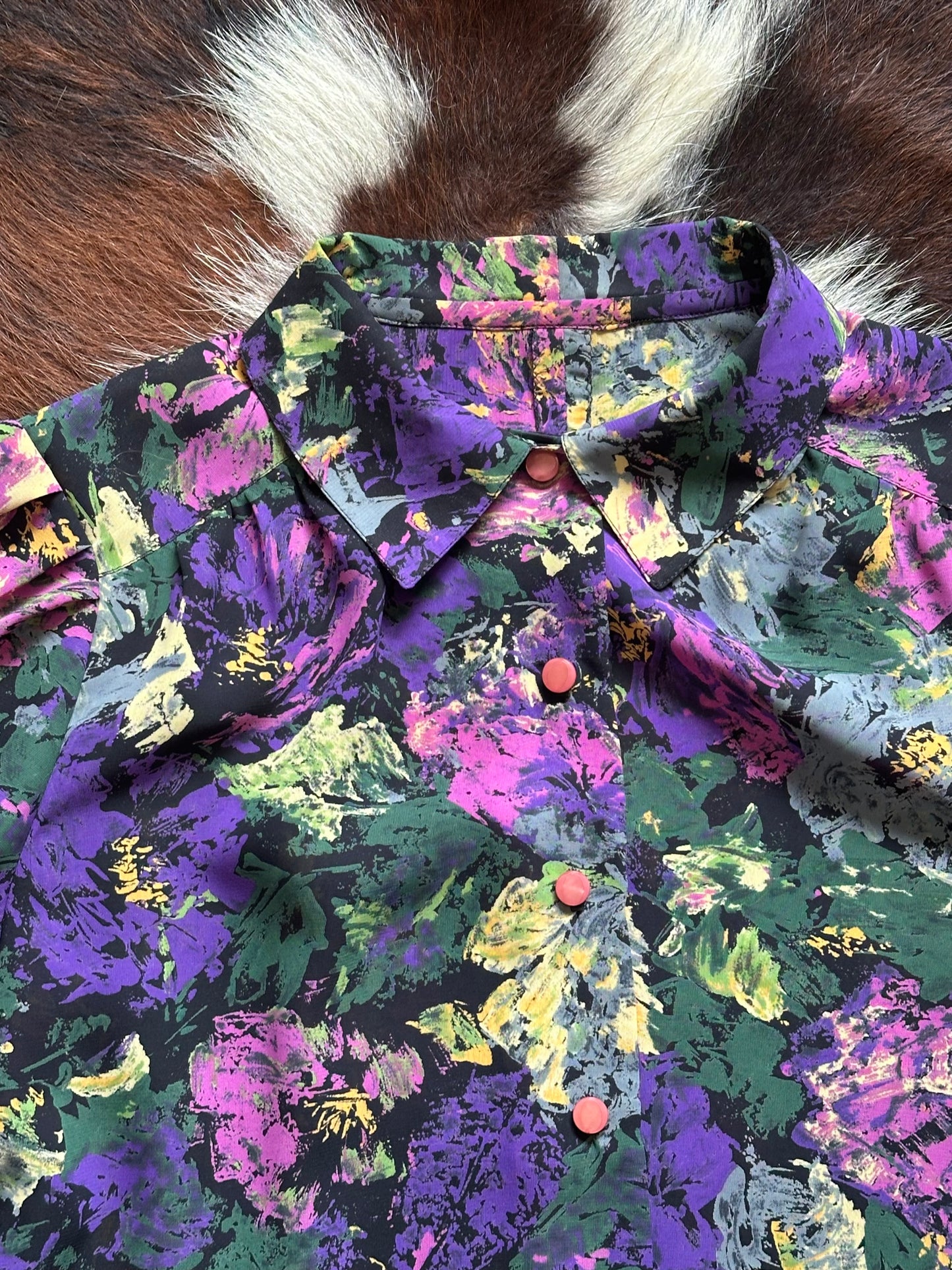 Completo vintage floreale anni ’80/’90 – camicia cropped + gonna plissé