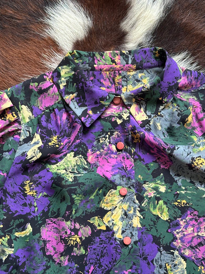 Completo vintage floreale anni ’80/’90 – camicia cropped + gonna plissé