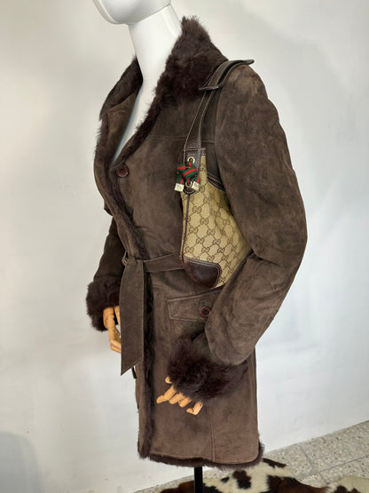 Cappotto lungo pelle scamosciata e pelliccia