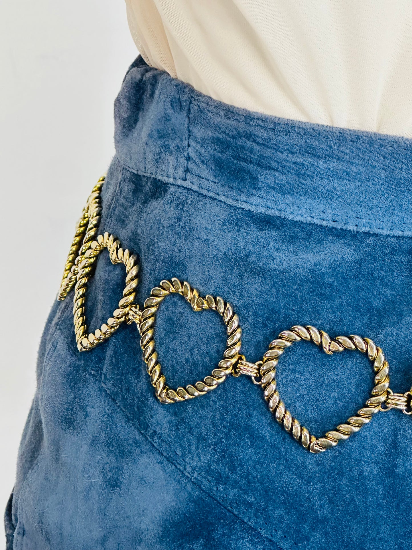 Gonna vintage in vera pelle scamosciata blu
