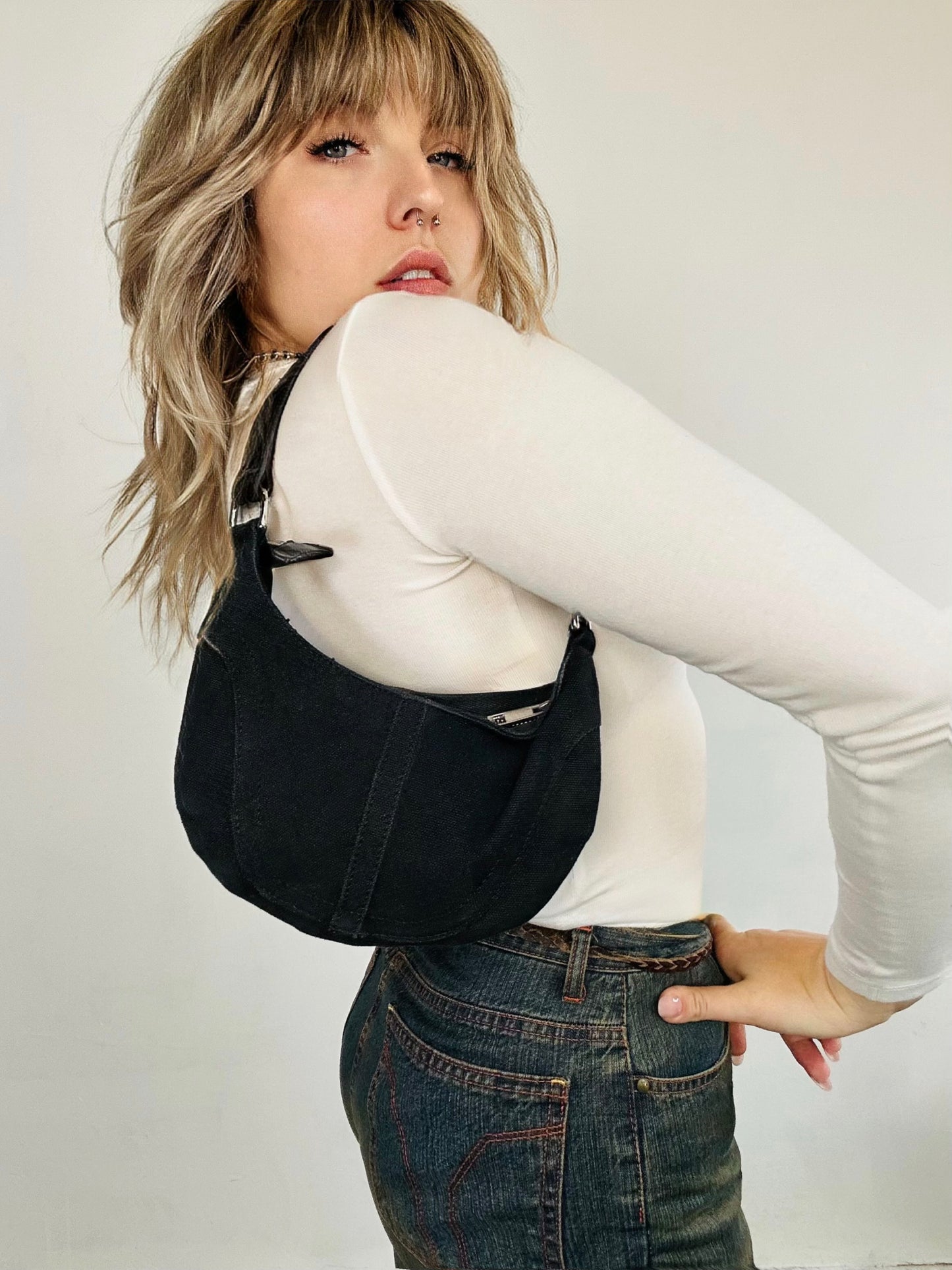 Borsa a Spalla in Denim Nero – Mini Hobo Vintage Y2K