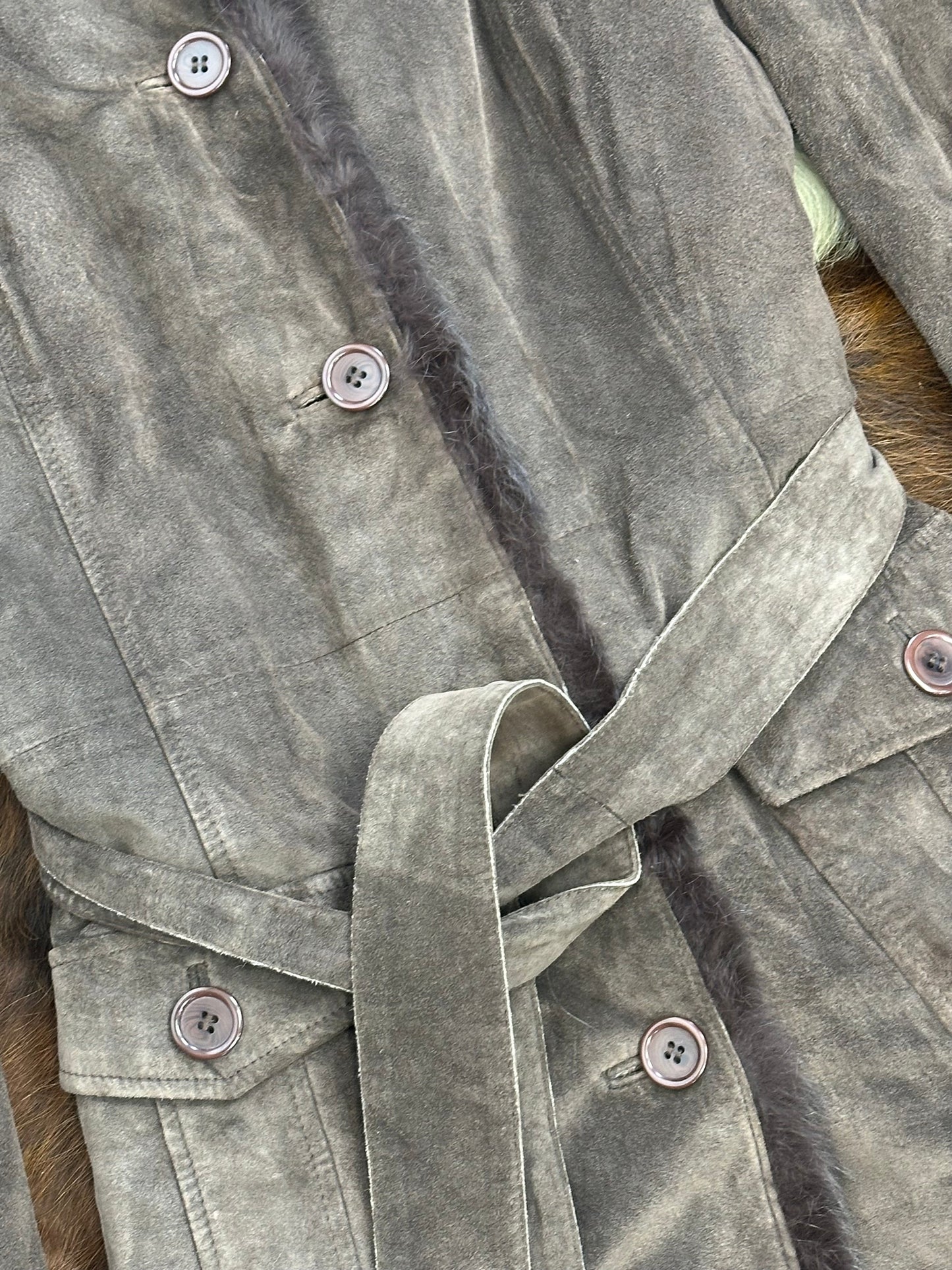 Cappotto lungo pelle scamosciata e pelliccia