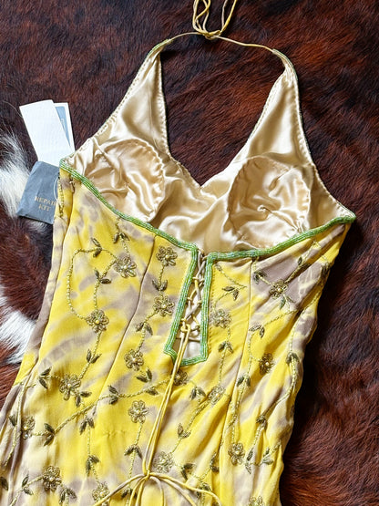 Abito Halter in Seta Ricamata con Perline – Archive Y2K Couture | Nuovo con Cartellino