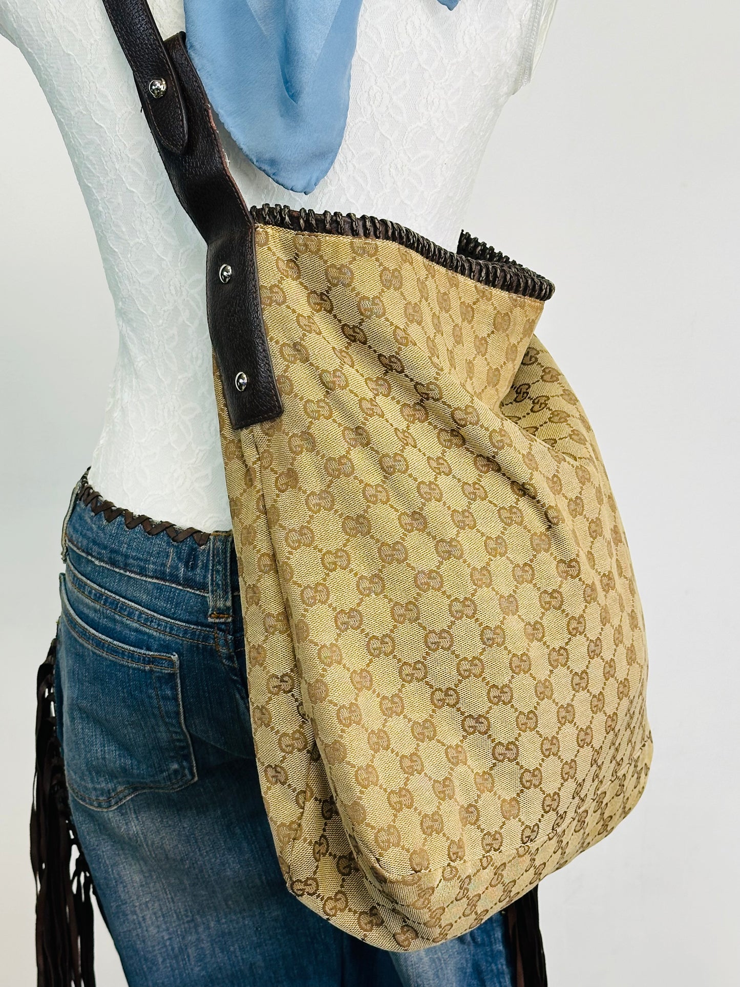 GUCCI - Shopper in Tela GG Monogram con Tracolla in Pelle