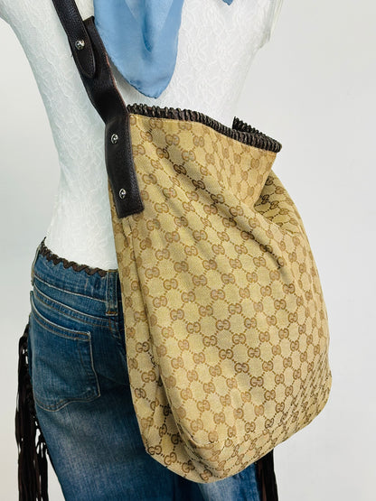 GUCCI - Shopper in Tela GG Monogram con Tracolla in Pelle