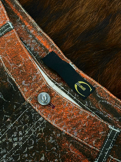 JUST CAVALLI - Pantaloni a zampa Animalier Snakeskin Metallic – Early 2000s