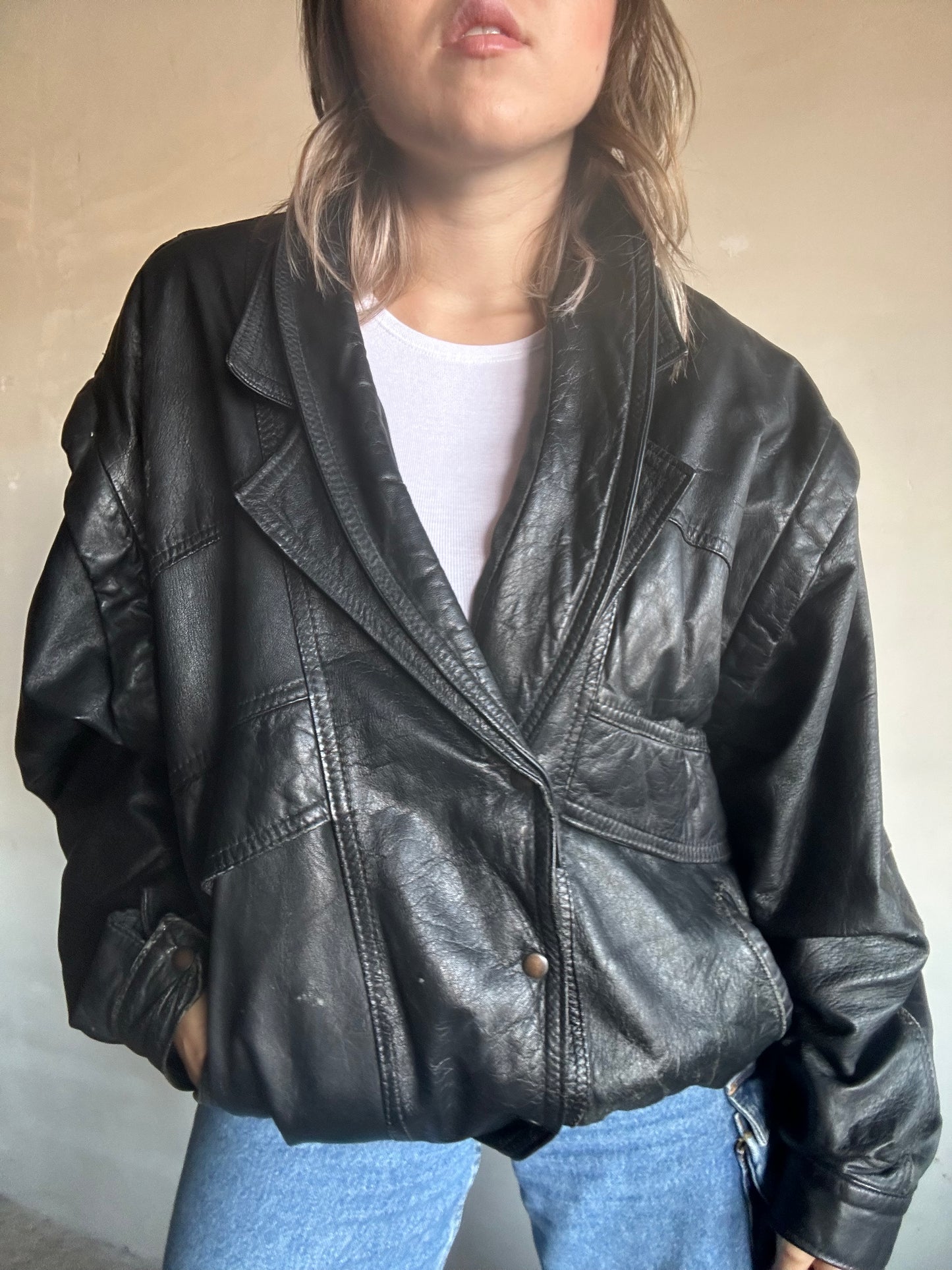 Giacca/gilet bomber in pelle nero