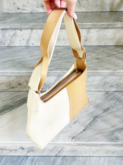 Vintage Two-Tone Leather Hobo Bag – Cream & Caramel