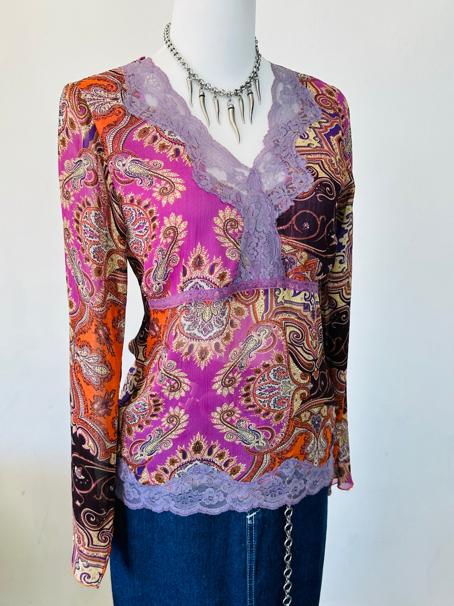 Top Paisley in Voile con Pizzo Lilla – Anni 2000 Vibes