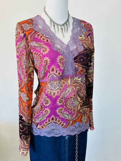 Top Paisley in Voile con Pizzo Lilla – Anni 2000 Vibes