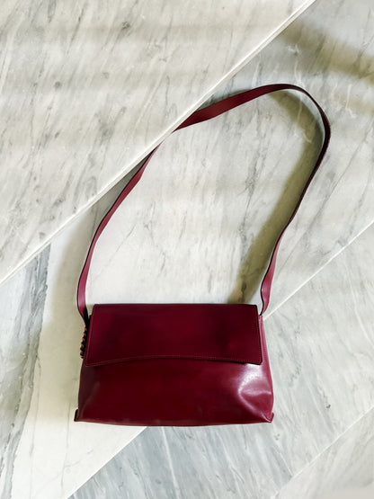 Vintage Burgundy Leather Shoulder Bag – Borsa a Spalla in Pelle Bordeaux Anni ’90