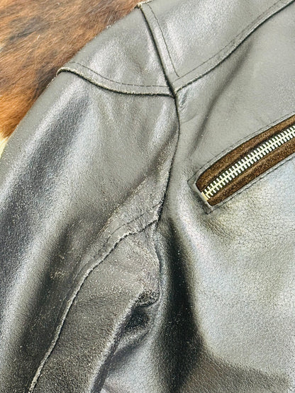 Giacca in Pelle Nera Vintage Stile Biker