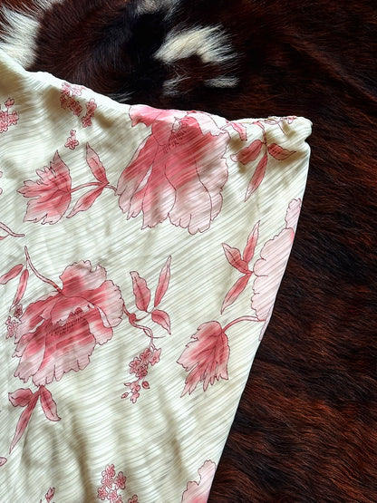 Gonna midi vintage floreale con fondo ondulato – Rosa cipria & panna | Y2K Romantic