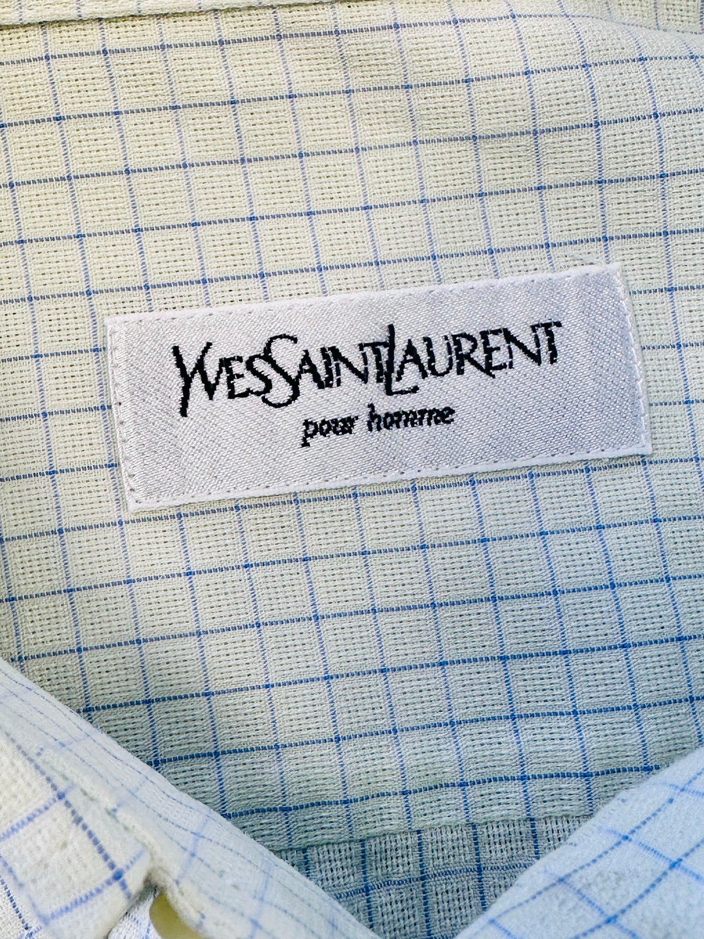 YVES SAINT LAURENT - Camicia panna a quadri con logo ricamato