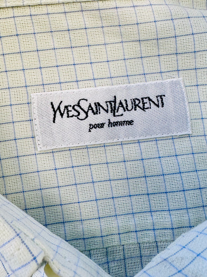YVES SAINT LAURENT - Camicia panna a quadri con logo ricamato