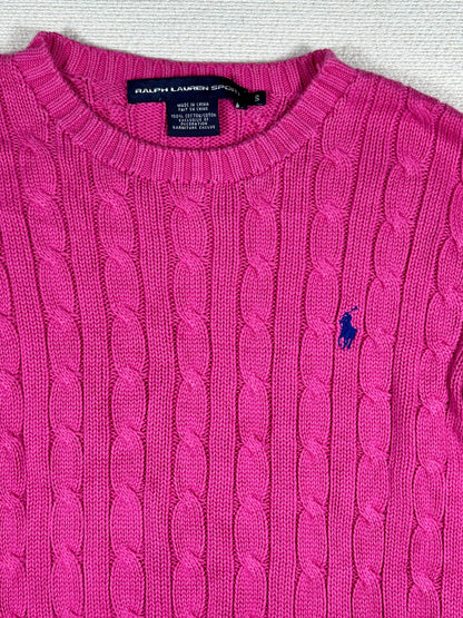 POLO RALPH LAUREN - Pullover pink flamingo con trecce