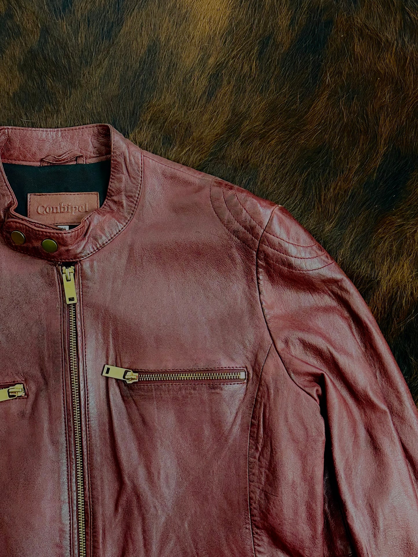 Giacca in vera pelle d’agnello Conbipel – Bordeaux biker jacket