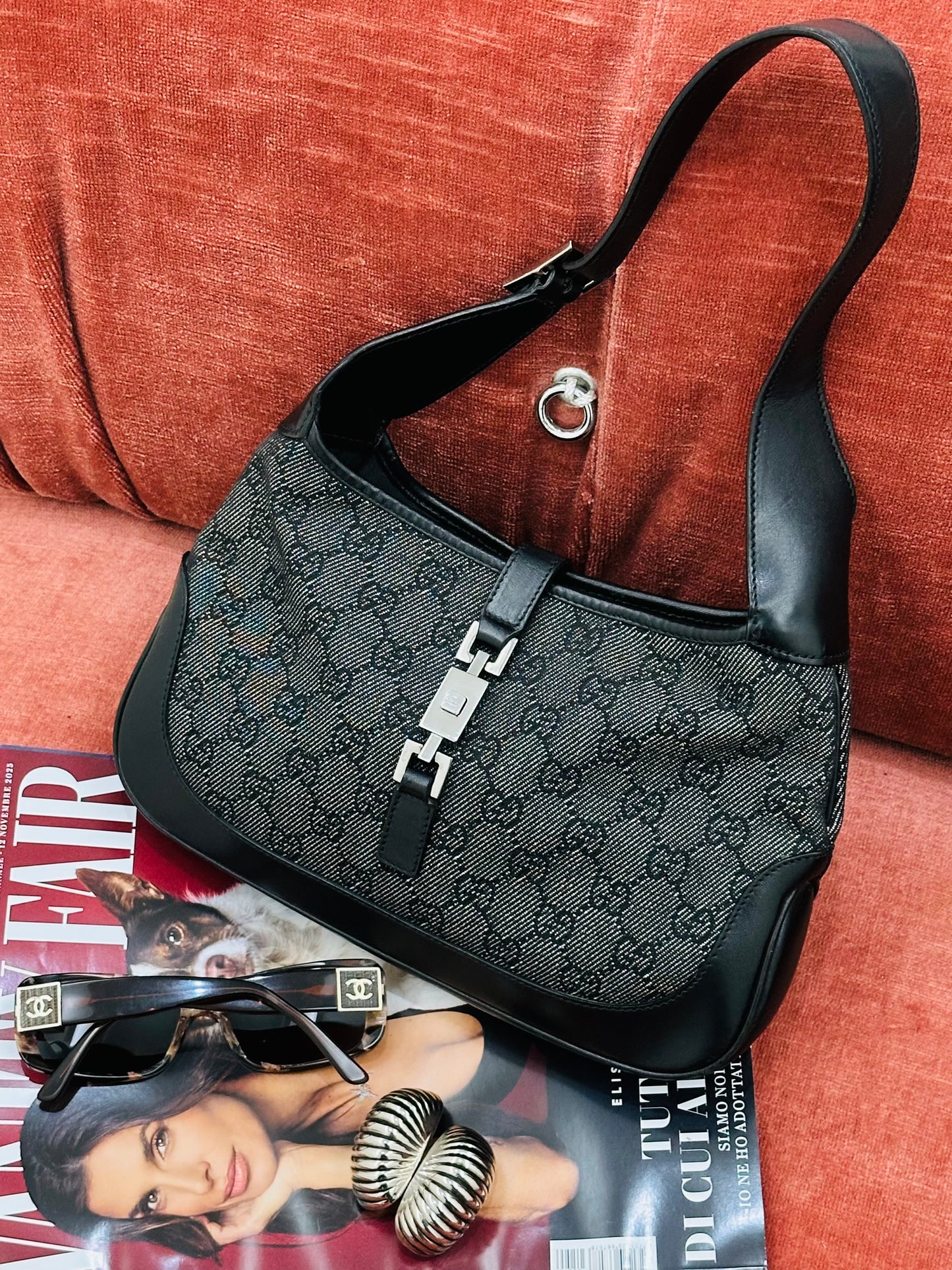 GUCCI - Jackie Mini Monogram GG Canvas Nero e Pelle Liscia
