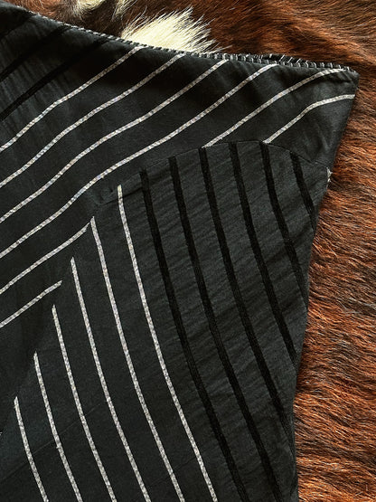 Gonna vintage asimmetrica Made in Italy con righe geometriche e pannello drappeggiato
