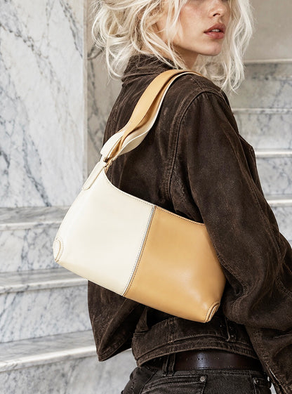 Vintage Two-Tone Leather Hobo Bag – Cream & Caramel