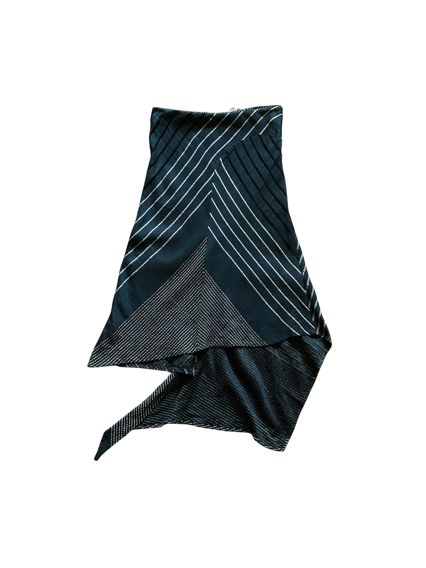 Gonna vintage asimmetrica Made in Italy con righe geometriche e pannello drappeggiato