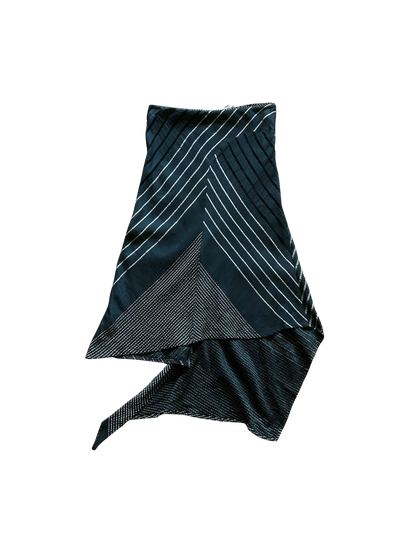Gonna vintage asimmetrica Made in Italy con righe geometriche e pannello drappeggiato