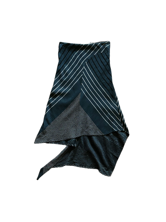 Gonna vintage asimmetrica Made in Italy con righe geometriche e pannello drappeggiato