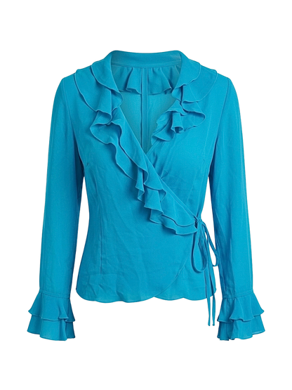 Top vintage in pura seta turchese con volant 🦋