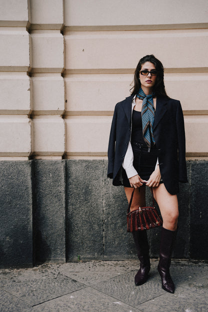 CLUTCH - Borsa vintage in pitone bordeaux dettagli in suede e chiusura gioiello