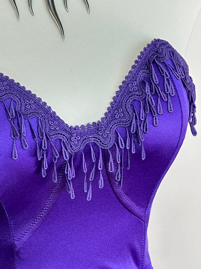 Top bustier vintage elasticizzato viola con ricami a goccia