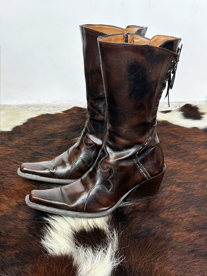 Stivali Vintage in Pelle Marrone – Punta Squadrata - Western\Boho | Taglia 36