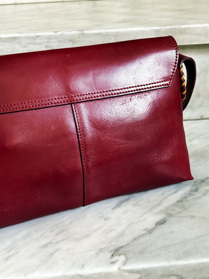 Vintage Burgundy Leather Shoulder Bag – Borsa a Spalla in Pelle Bordeaux Anni ’90