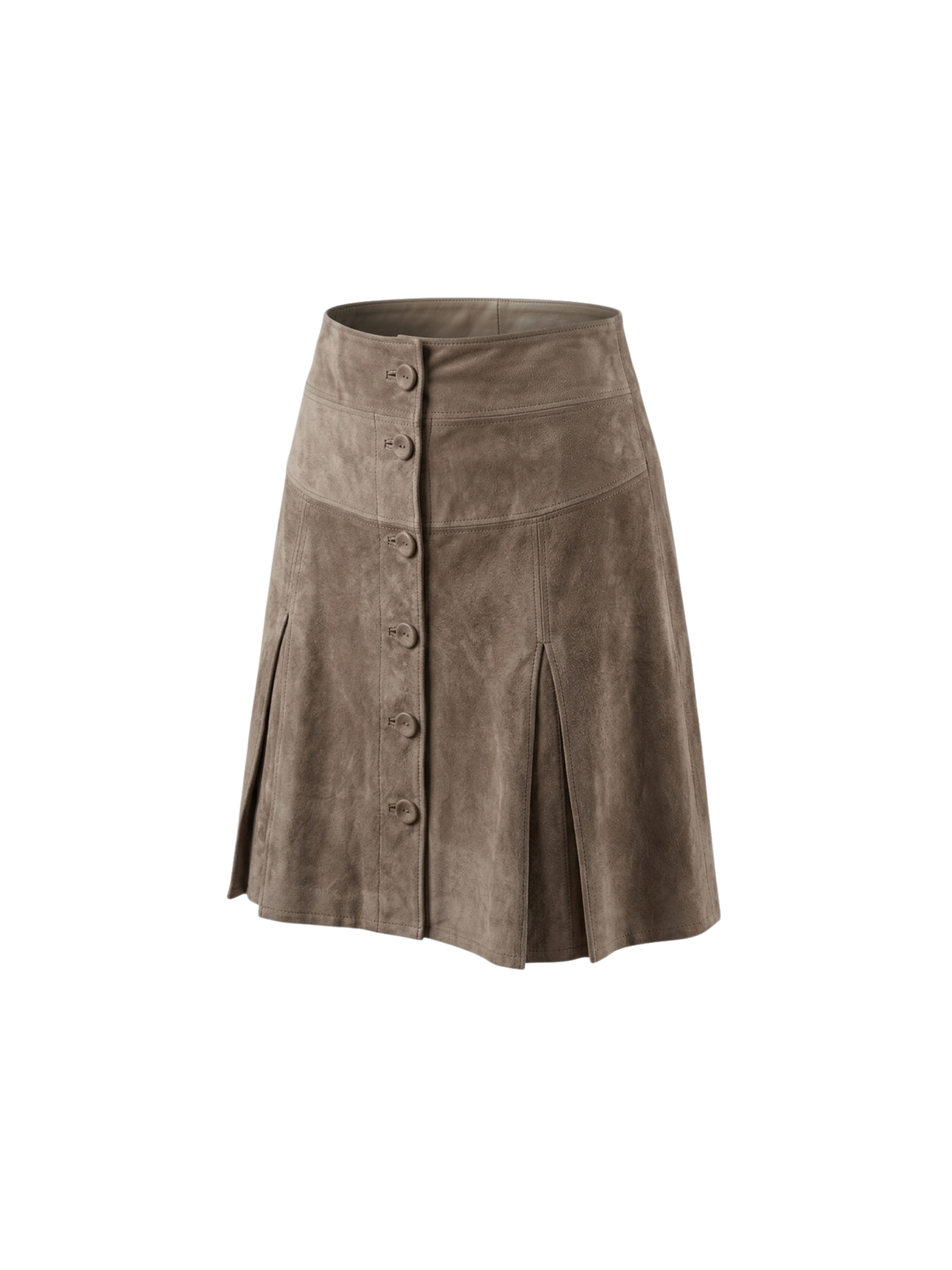 Gonna in Vera Pelle Scamosciata Beige – Linea A con Bottoni Frontali