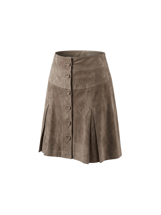 Gonna in Vera Pelle Scamosciata Beige – Linea A con Bottoni Frontali
