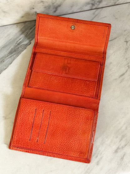 GIANNI VERSACE – Portafoglio in pelle arancio con motivo Greca vintage anni 90’
