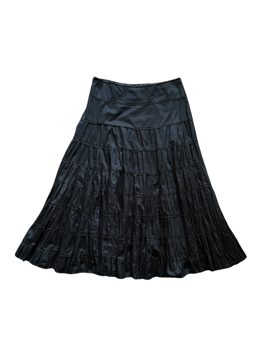 Gonna vintage nera Made in Italy con balze e pieghe – Eleganza senza tempo
