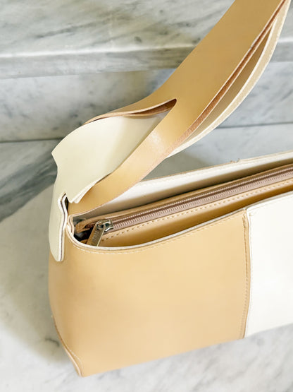 Vintage Two-Tone Leather Hobo Bag – Cream & Caramel