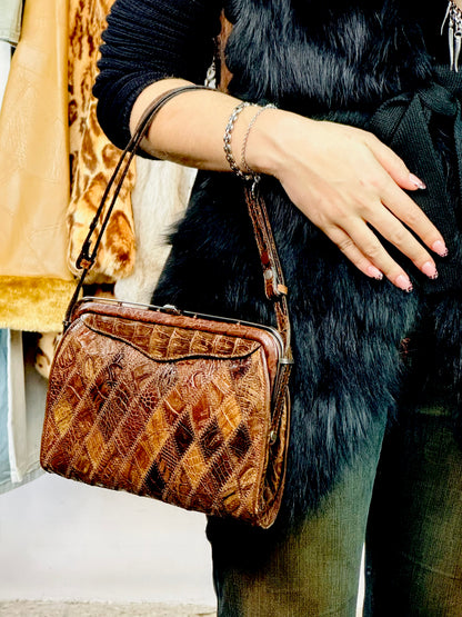 CLUTCH - Borsa Vintage Artigianale in Patchwork di Pelle Cocco