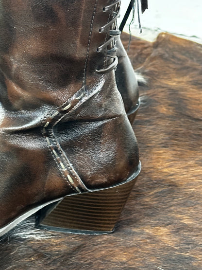 Stivali Vintage in Pelle Marrone – Punta Squadrata - Western\Boho | Taglia 36