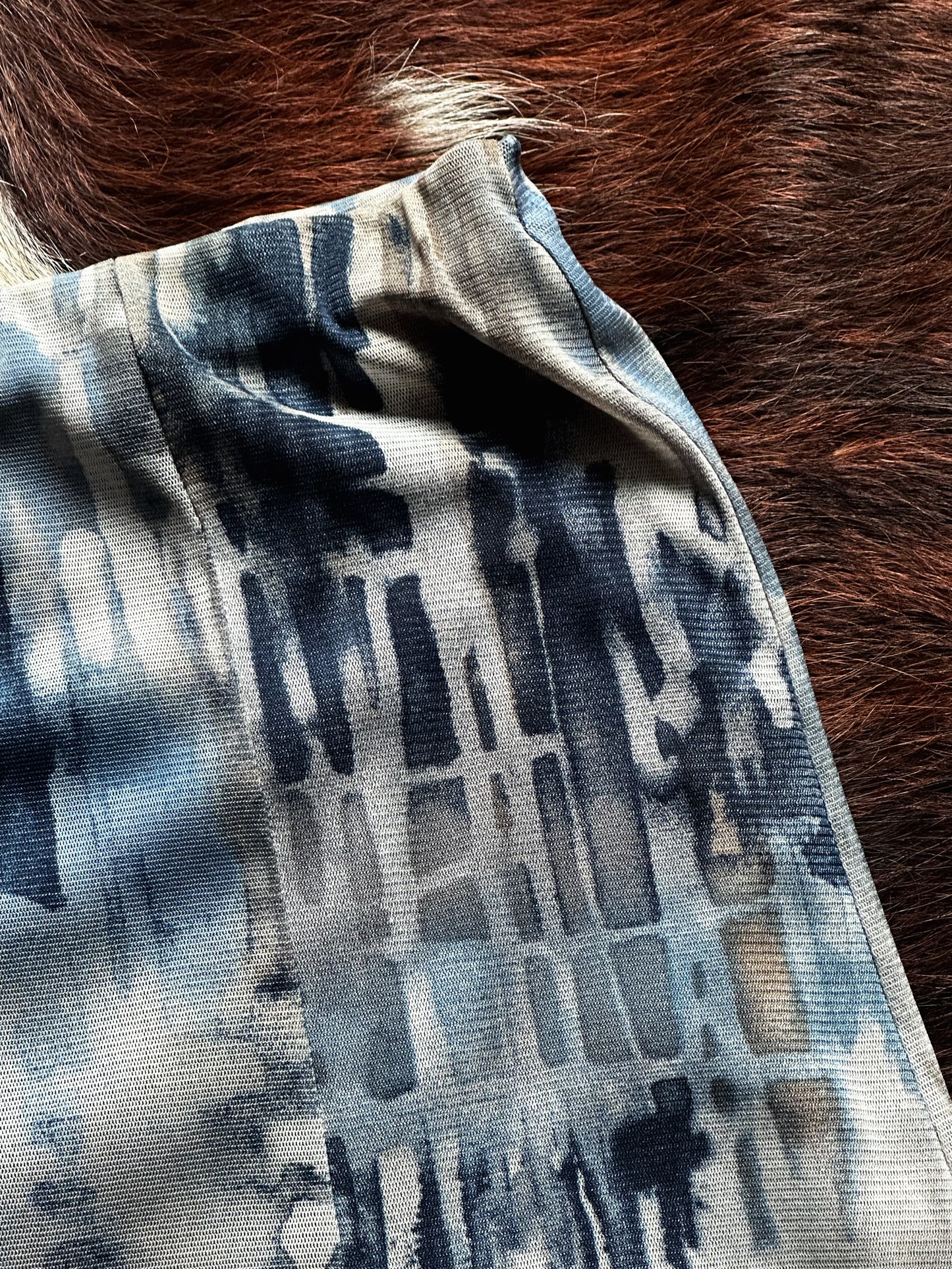 Gonna Midi Vintage Astratta nei Toni del Blu e Grigio