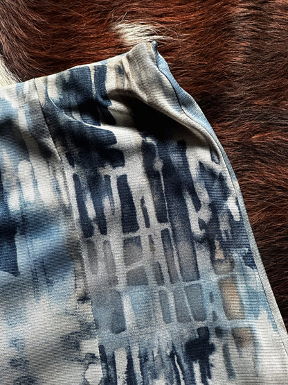 Gonna Midi Vintage Astratta nei Toni del Blu e Grigio
