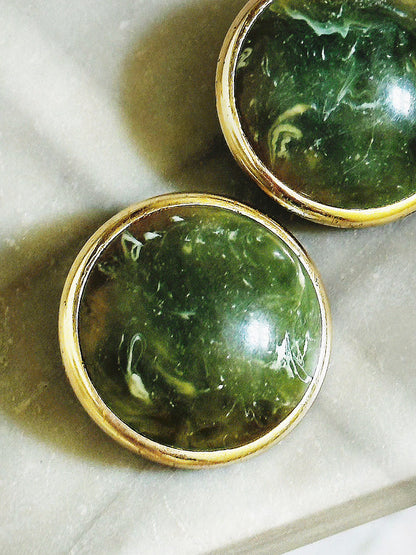 Orecchini Vintage Effetto Pietra Verde Marmorizzata - Anni ’80 |Clip-On