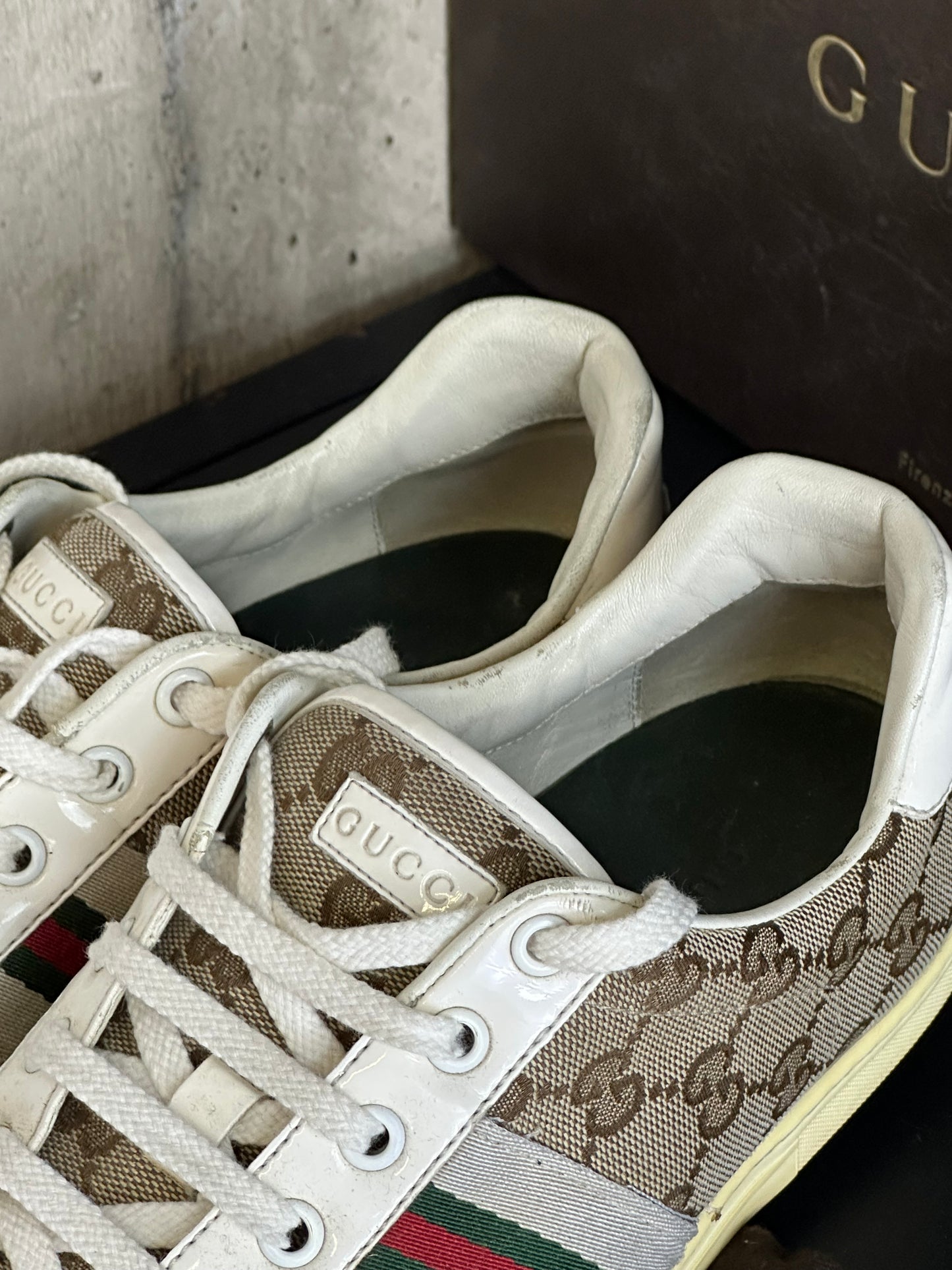 GUCCI - Sneakers GG Monogram Tela & Pelle – Vintage Originali con Box | Tg 38