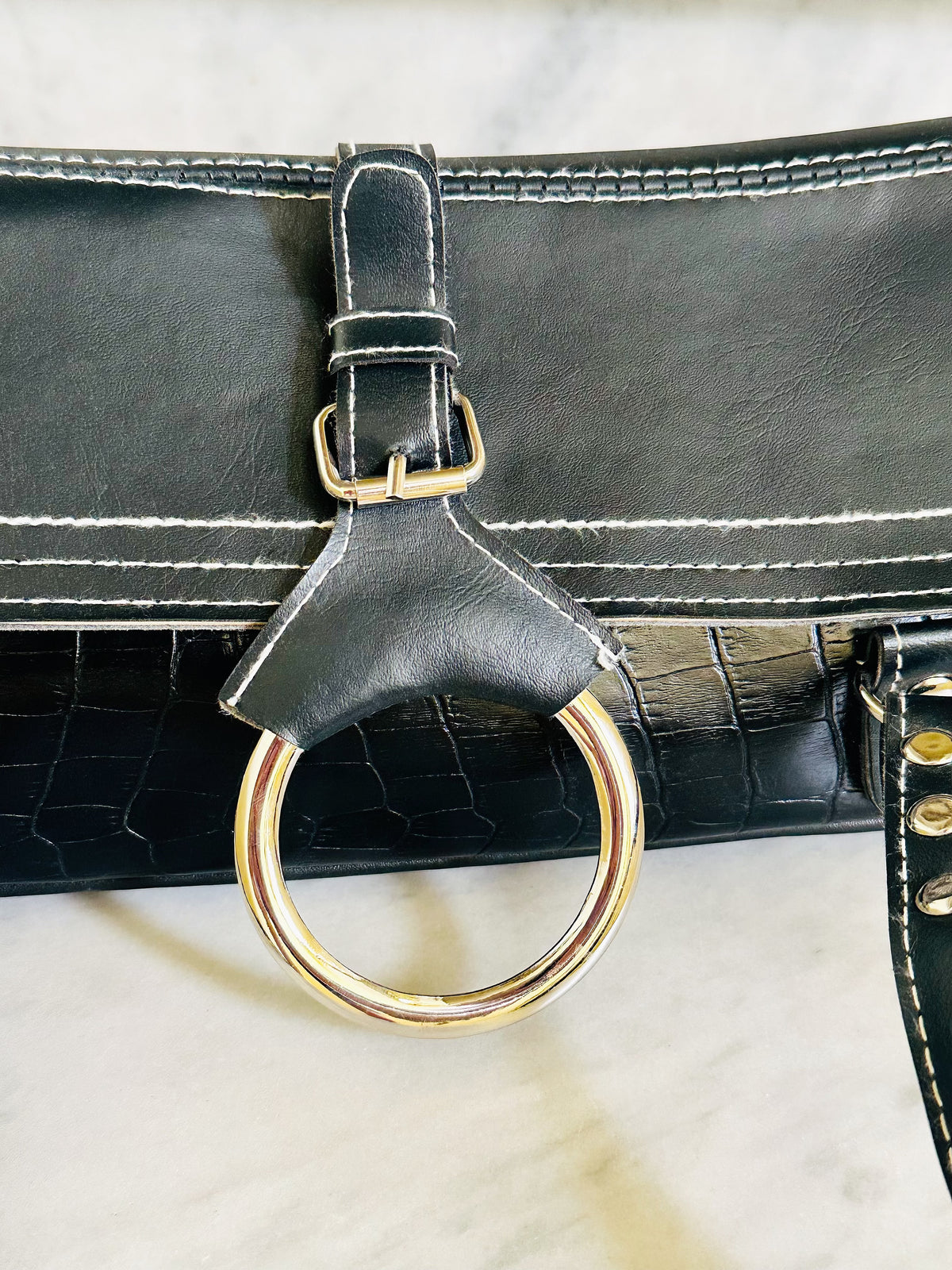 Borsa Baguette Vintage Y2K Nera Effetto Cocco Shoulder Bag