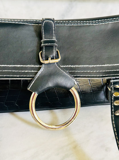 Borsa Baguette Vintage Y2K Nera Effetto Cocco Shoulder Bag