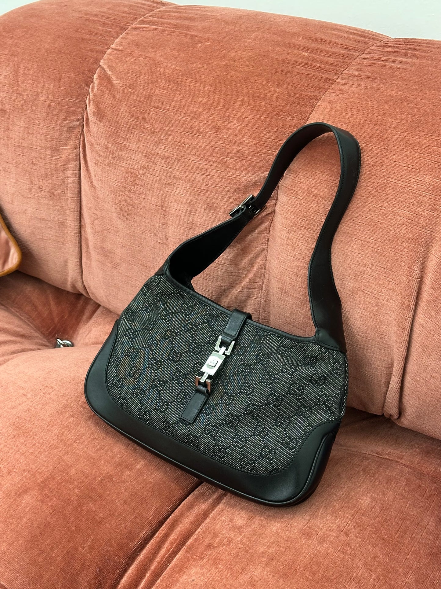 GUCCI - Jackie Mini Monogram GG Canvas Nero e Pelle Liscia