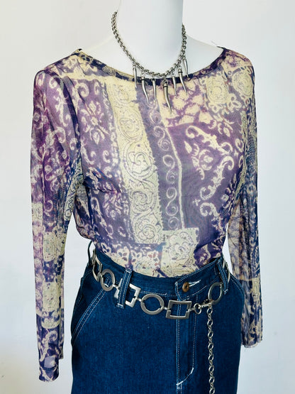 Top in Micromesh Patchwork Viola – Anni 2000 Revival