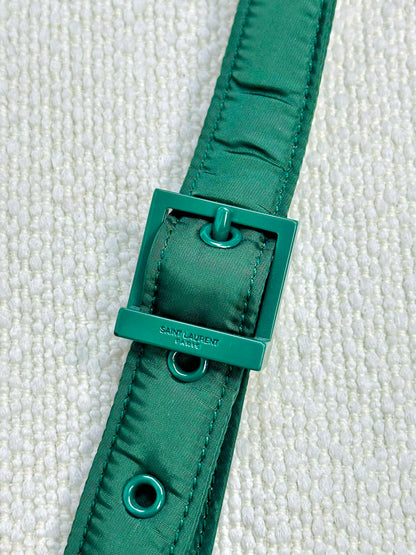 SAINT LAURENT PARIS - Borsa Shoulder in Nylon Verde Racing con profili rossi