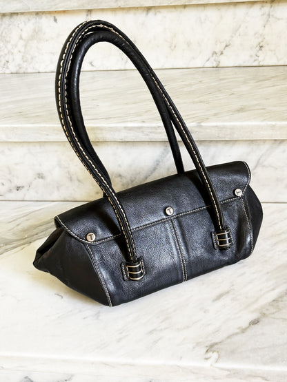 TOD’S - Borsa vintage in pelle nera con cuciture a contrasto